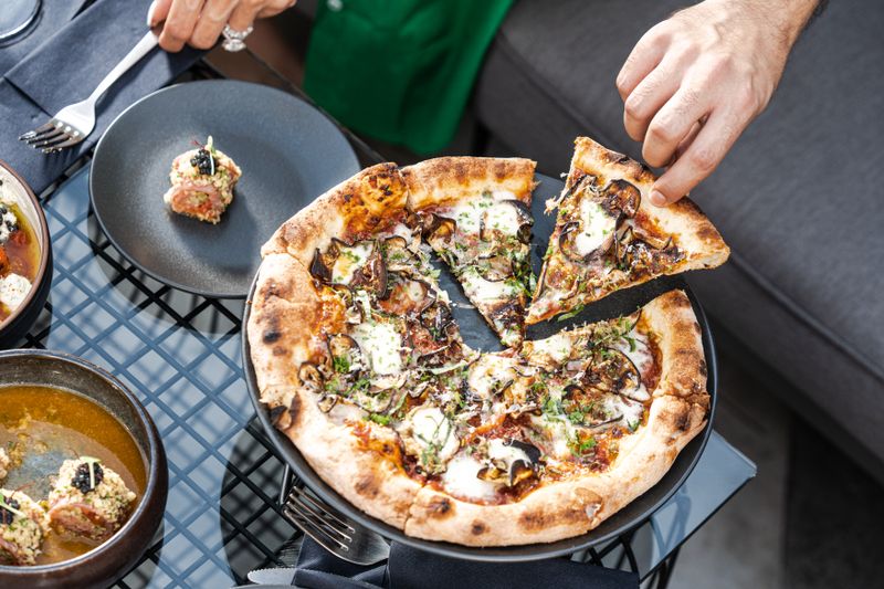 Truffle Mushroom Bianca white pizza with truffle oil